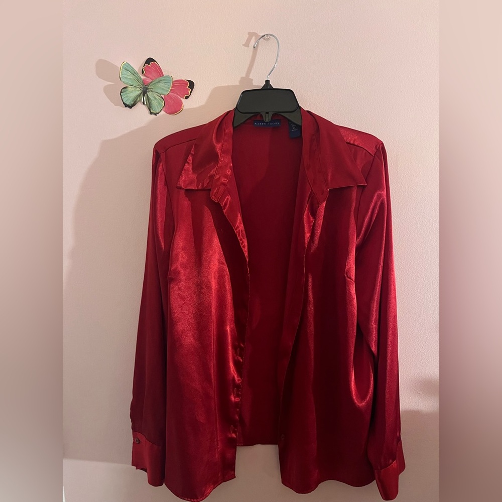 Karen Scott Vibrant Red Satin Blazer